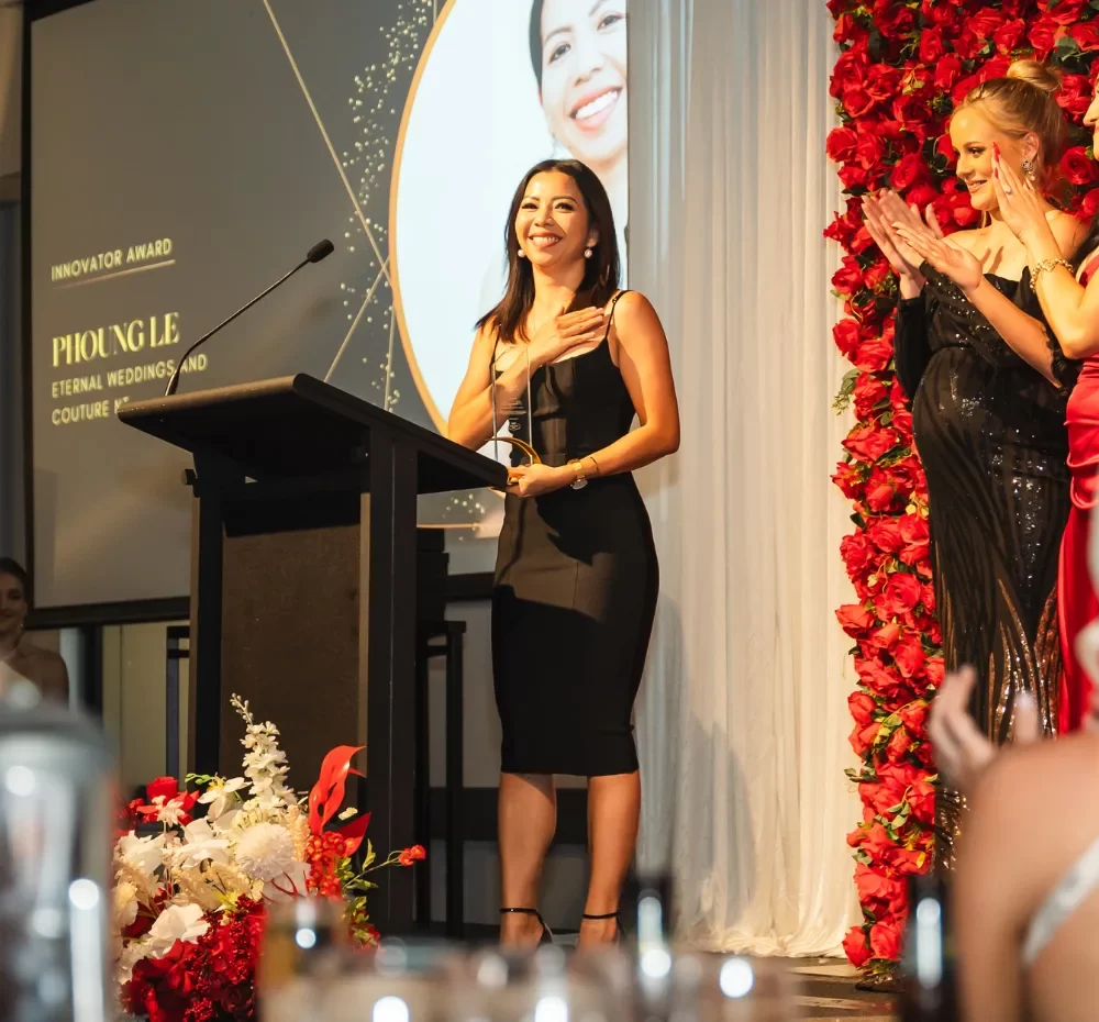 Phuong Le - Innovator of the Year 2024 Winner giving her speech at the Annual Magnify HER Gala Awards Ceremony
